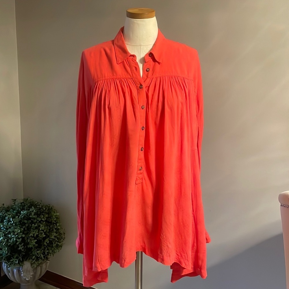 FREE PEOPLE women’s OVERSIZED LOVELY DAY button up collared SHIRT pockets Small - Picture 3 of 15